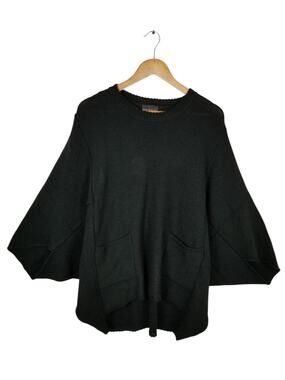 Nina Leonard Black Boxy Cut Knit Dolman Sleeve Sweater Pockets Women's Size XL